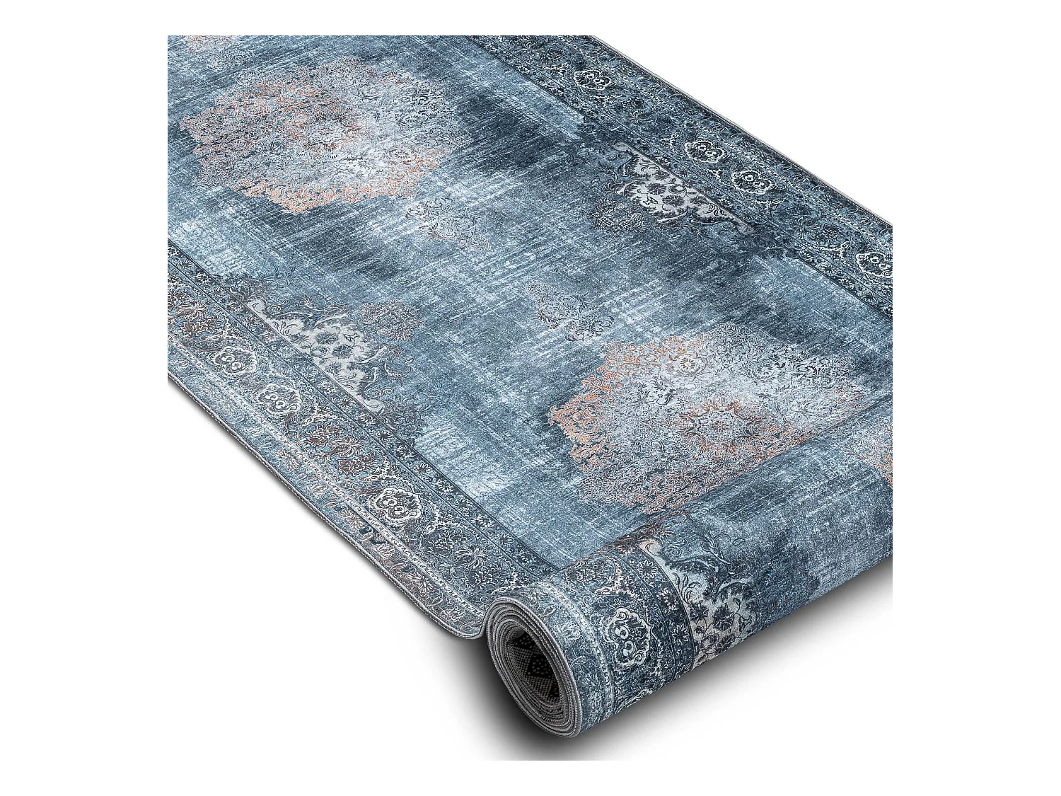 TAPIS DE COULOIR antidérapant LOTUS ROSETTE 47050 gris lavable 80x740 cm