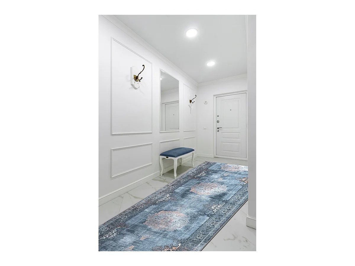 TAPIS DE COULOIR antidérapant LOTUS ROSETTE 47050 gris lavable 80x850 cm