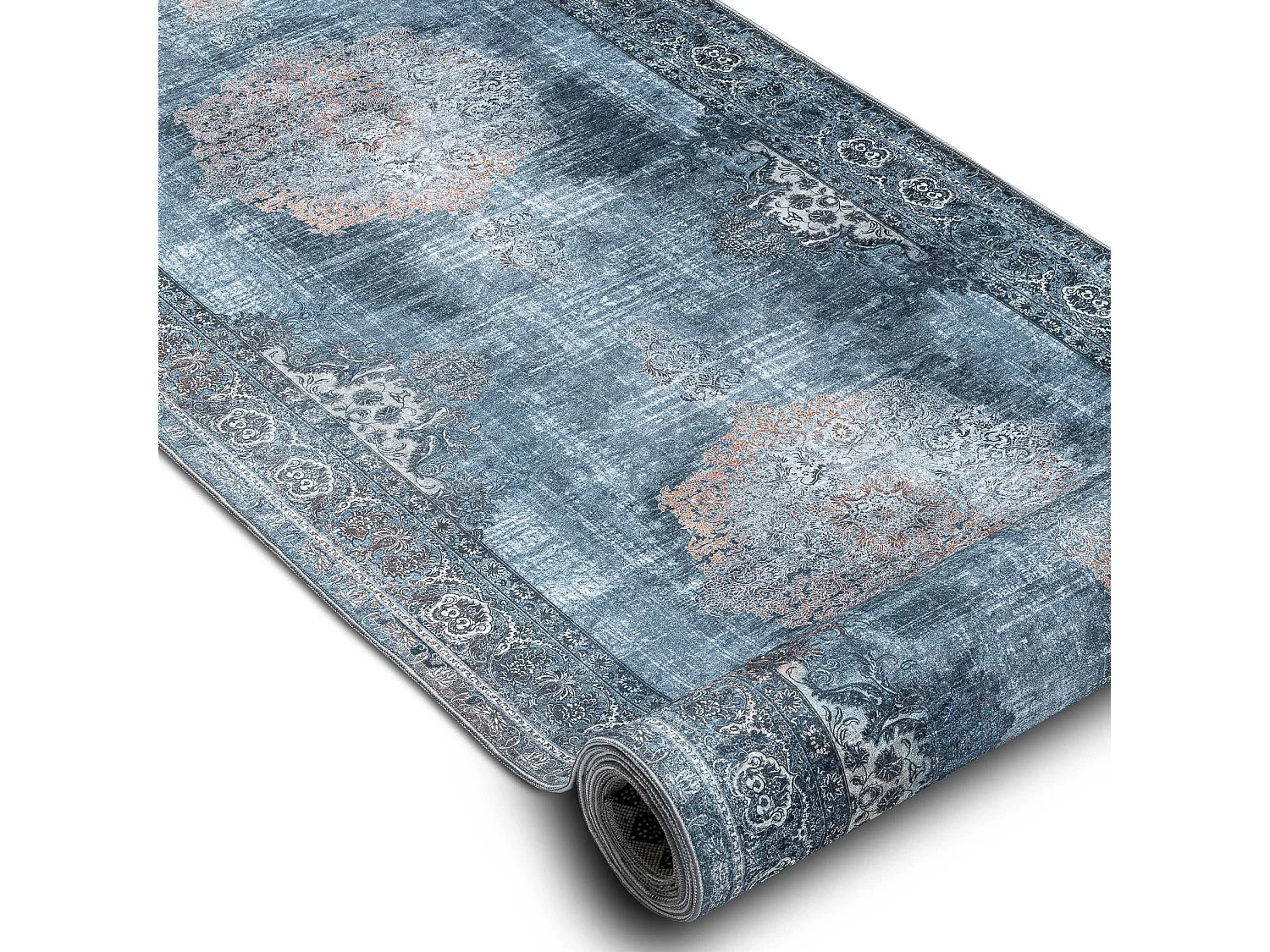 TAPIS DE COULOIR antidérapant LOTUS ROSETTE 47050 gris lavable 120x730 cm