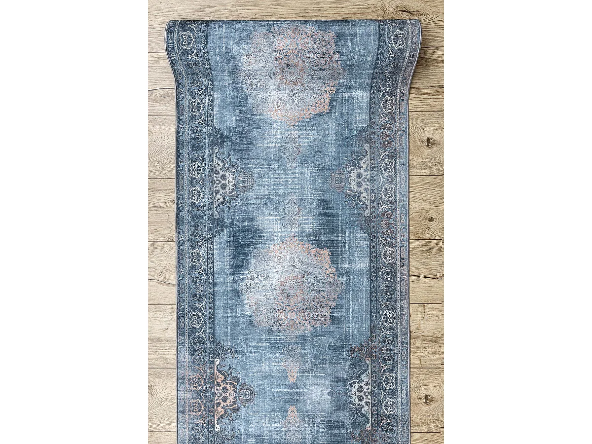 TAPIS DE COULOIR antidérapant LOTUS ROSETTE 47050 gris lavable 60x620 cm