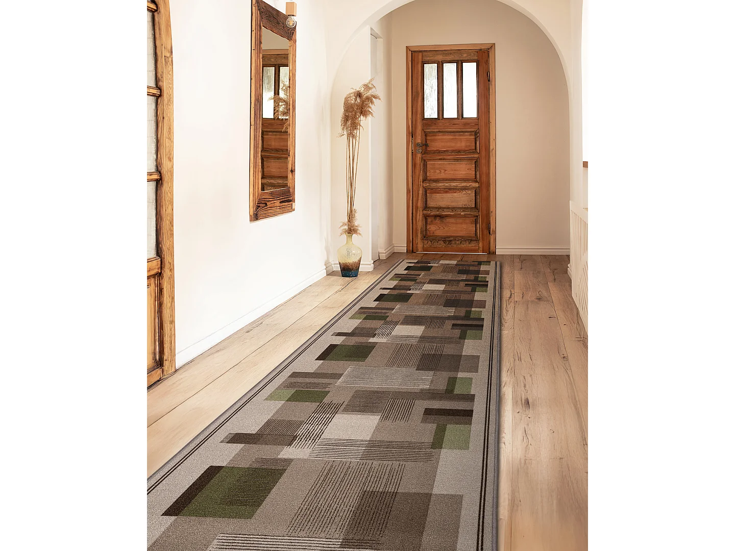 CHODNIK podgumowany LISTRA Geometryczny, antypoślizgowy beż 100cm 100x580 cm