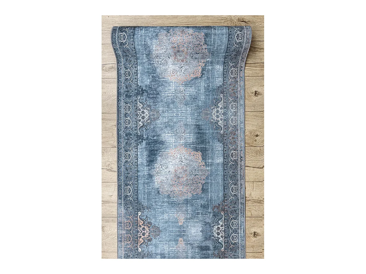 TAPIS DE COULOIR antidérapant LOTUS ROSETTE 47050 gris lavable 100x540 cm