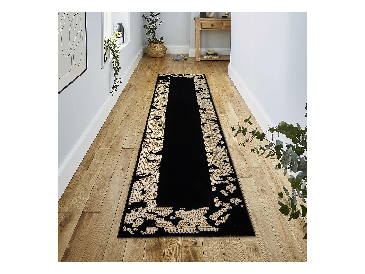 Tapijt, loper ALLURE 1965 Frame - Structureel, stijlvol, glamour zwart 80x200 cm