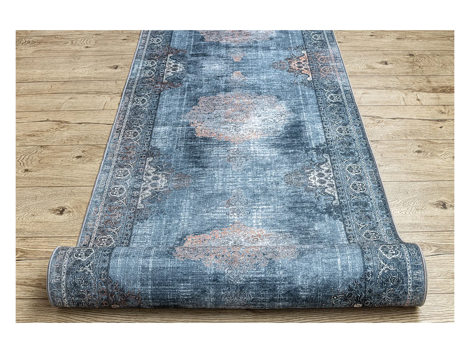 TAPIS DE COULOIR antidérapant LOTUS ROSETTE 47050 gris lavable 80x520 cm
