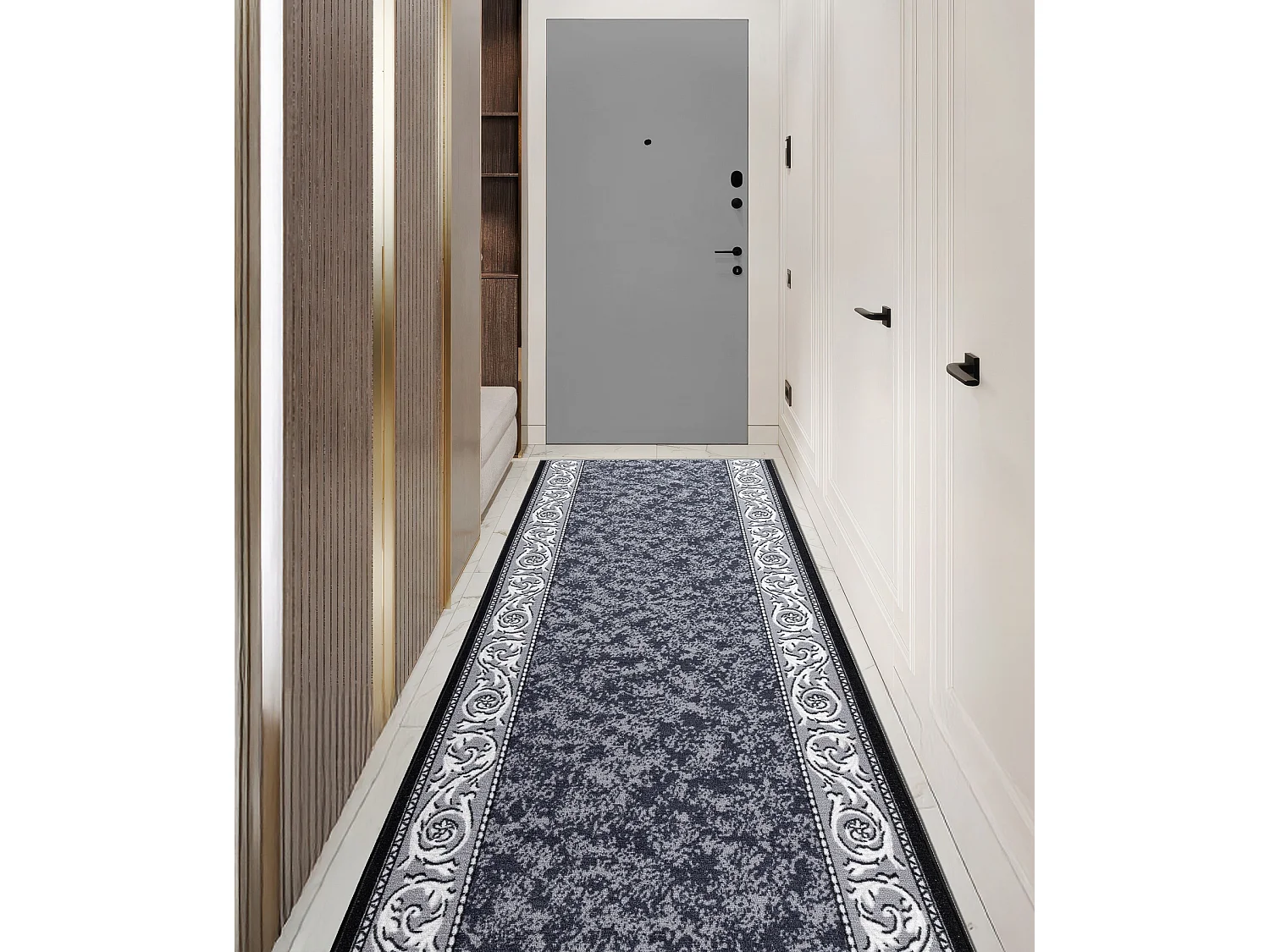 TAPIS DE COULOIR antidérapant ROMANTIC Ornement, antidérapant gris 110x880 cm