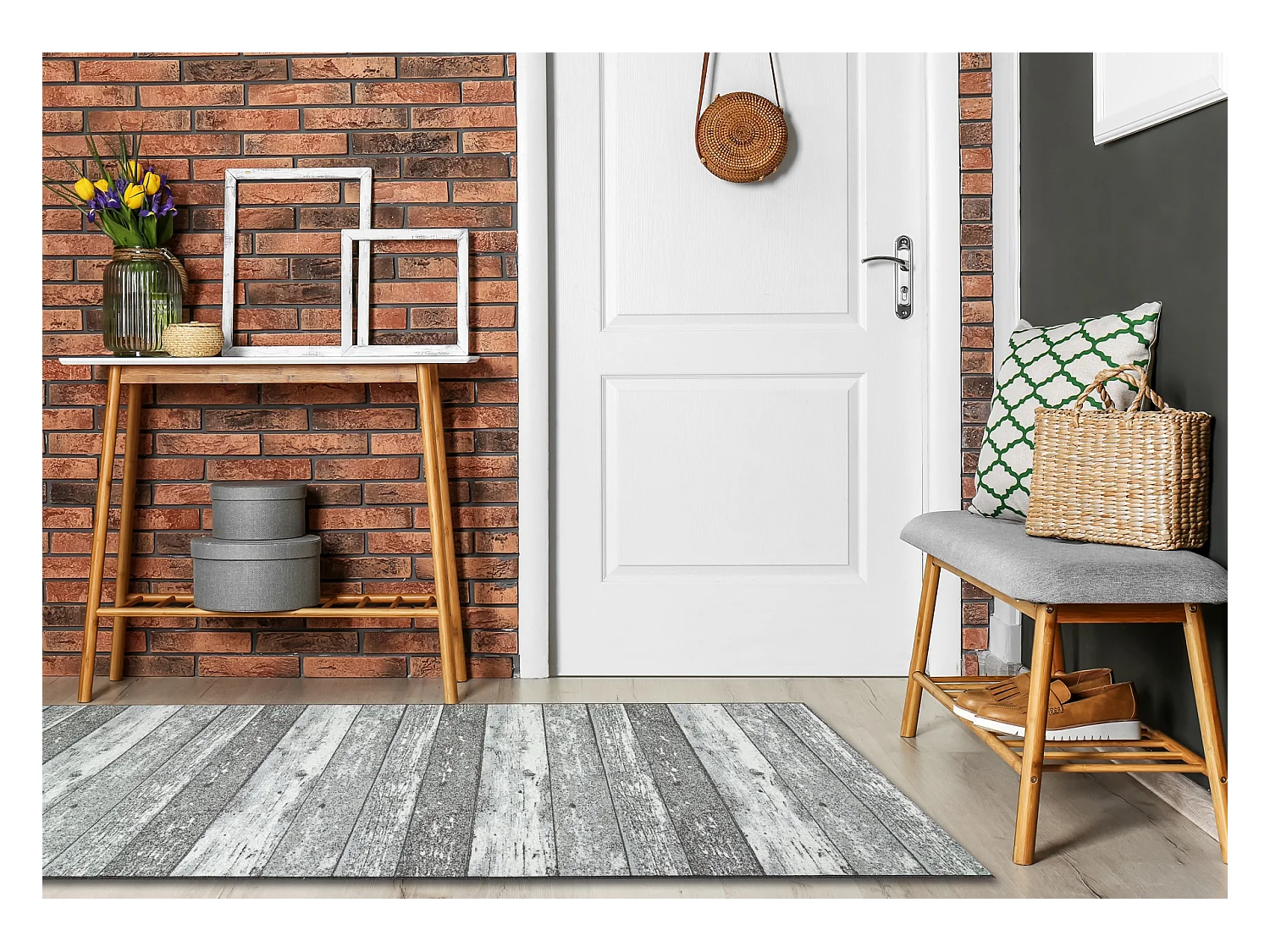 Läufer Antirutsch Holz Tafel grau 90x430 cm