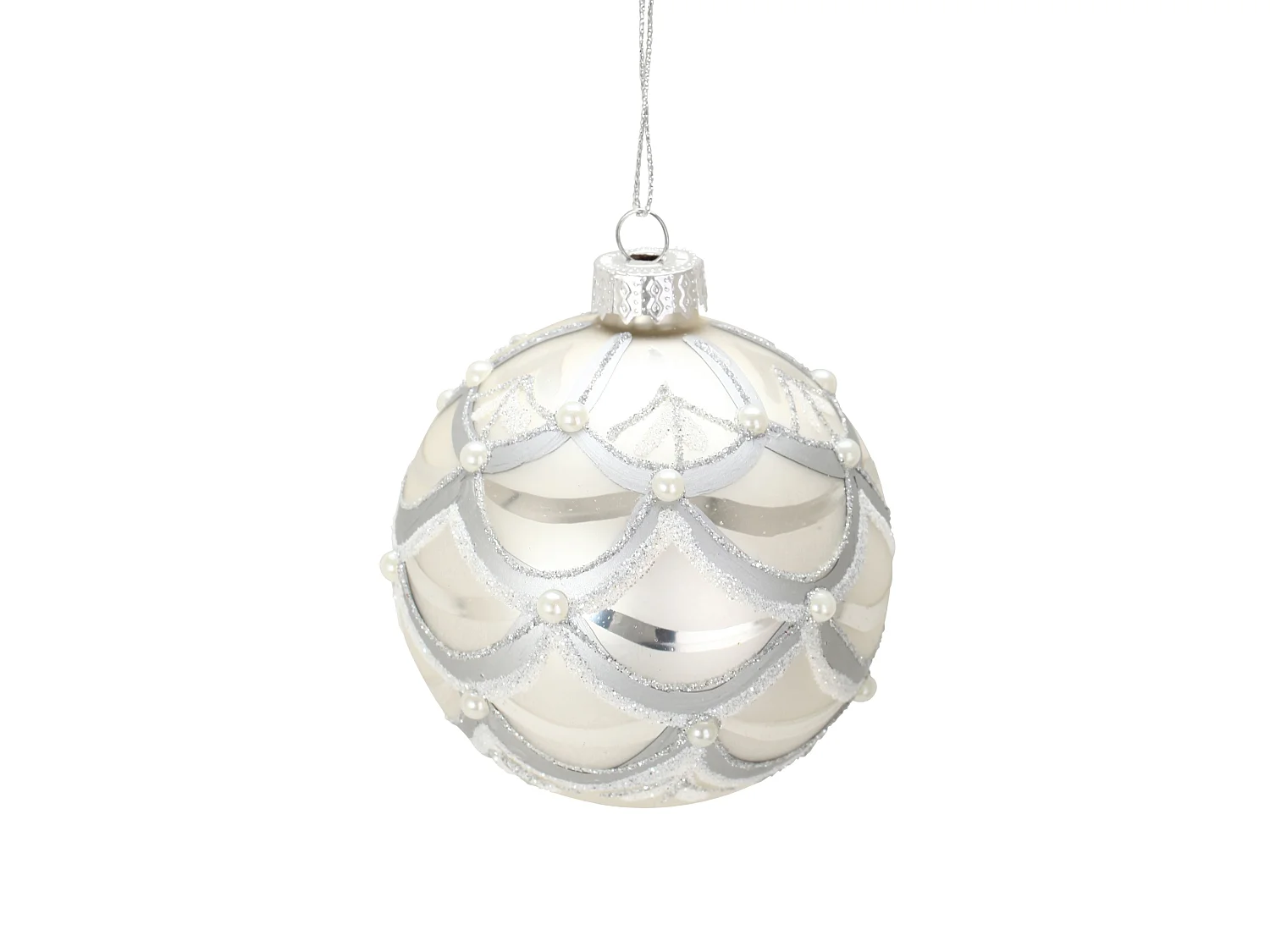 1 boule en verre blanche décorée de noel