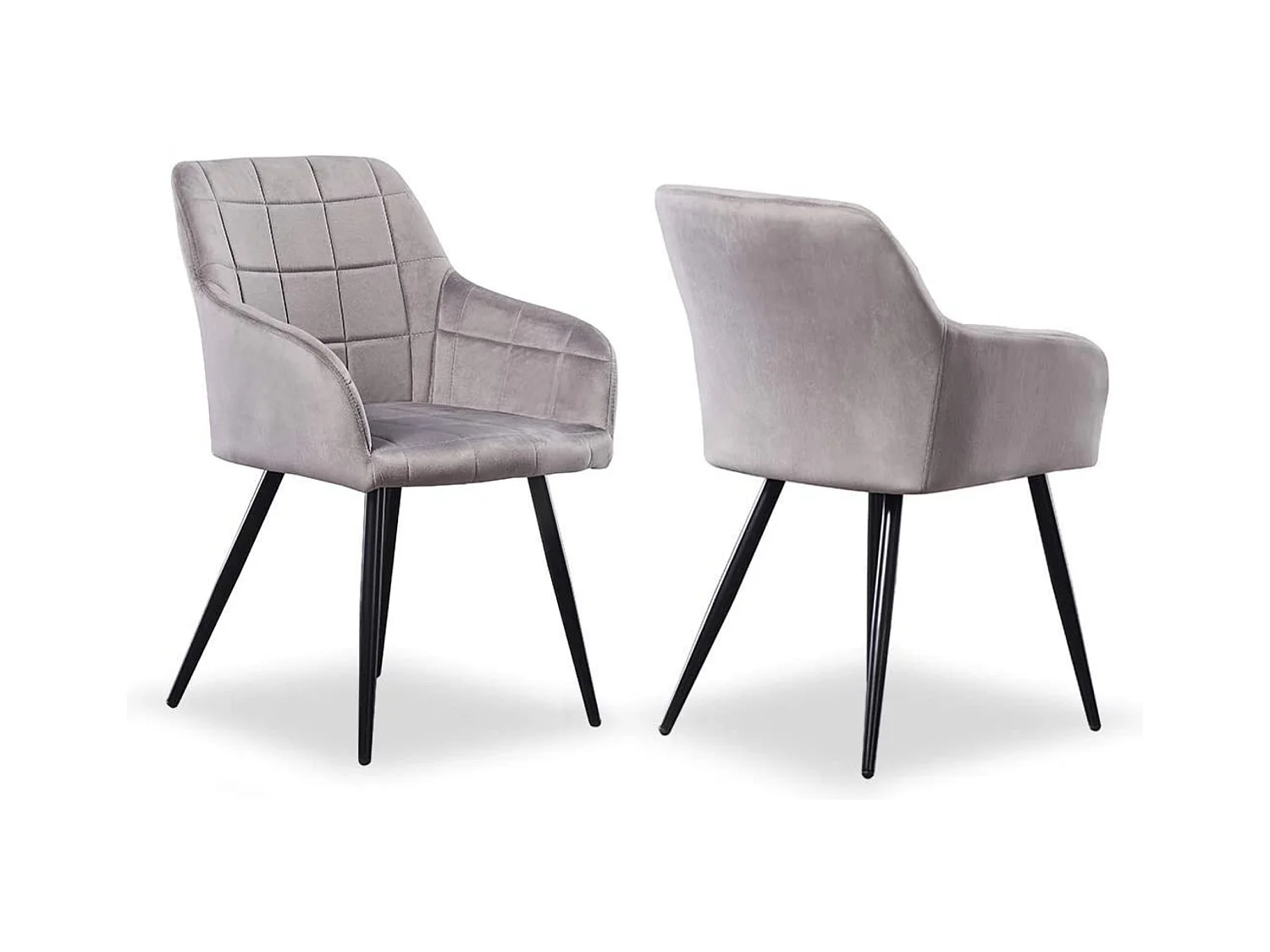 Ensemble de 2 chaises de salle à manger Camden - Tapissées de velours avec pieds en métal - Gris clair