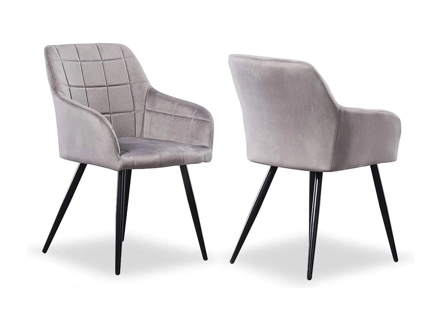 Ensemble de 2 chaises de salle à manger Camden - Tapissées de velours avec pieds en métal - Gris clair