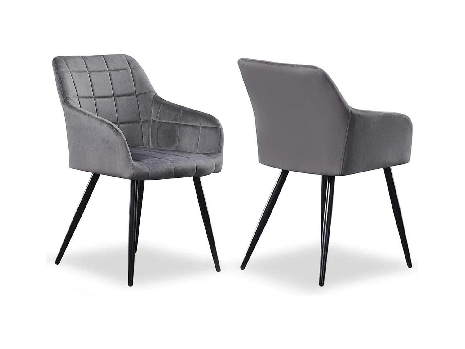 Ensemble de 2 chaises de salle à manger Camden - Tapissées de velours avec pieds en métal - Gris foncé