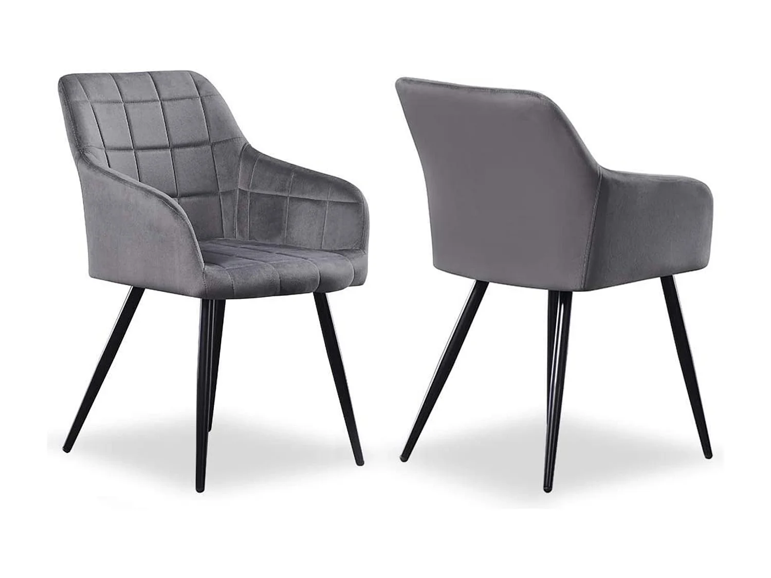 Ensemble de 2 chaises de salle à manger Camden - Tapissées de velours avec pieds en métal - Gris foncé