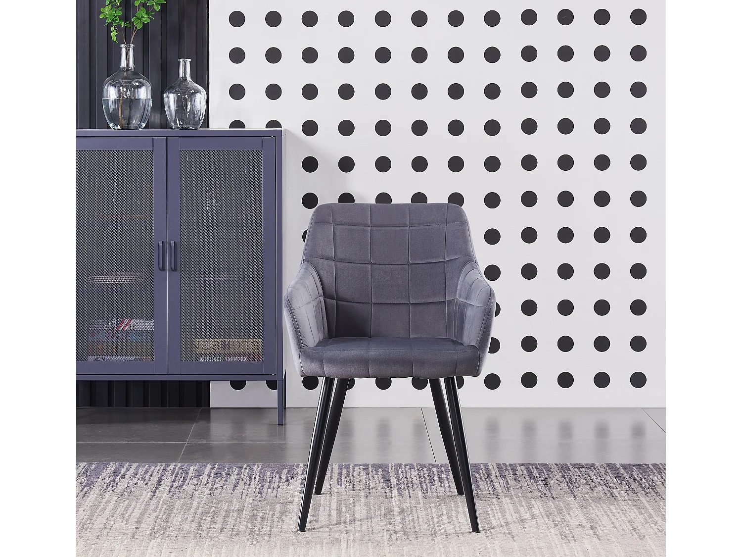 Ensemble de 2 chaises de salle à manger Camden - Tapissées de velours avec pieds en métal - Gris foncé