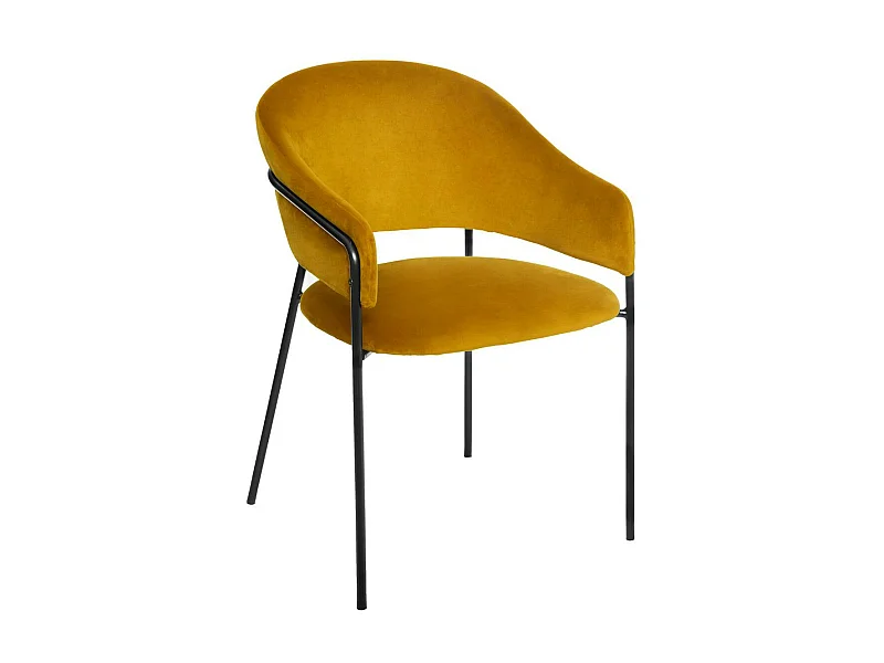Chaise Fauteuil de table en Velours Moutarde et pieds en métal noir