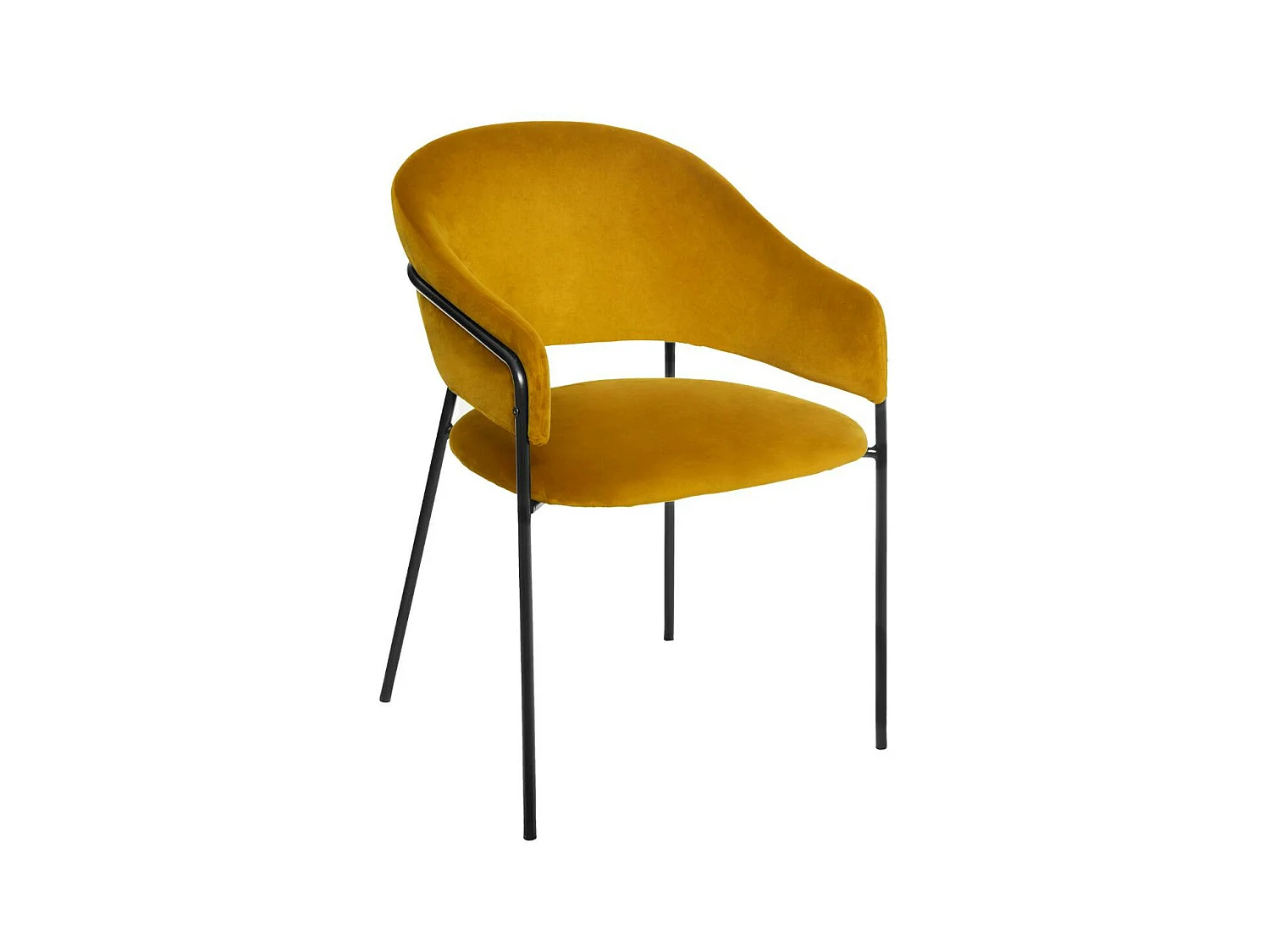 Chaise Fauteuil de table en Velours Moutarde et pieds en métal noir