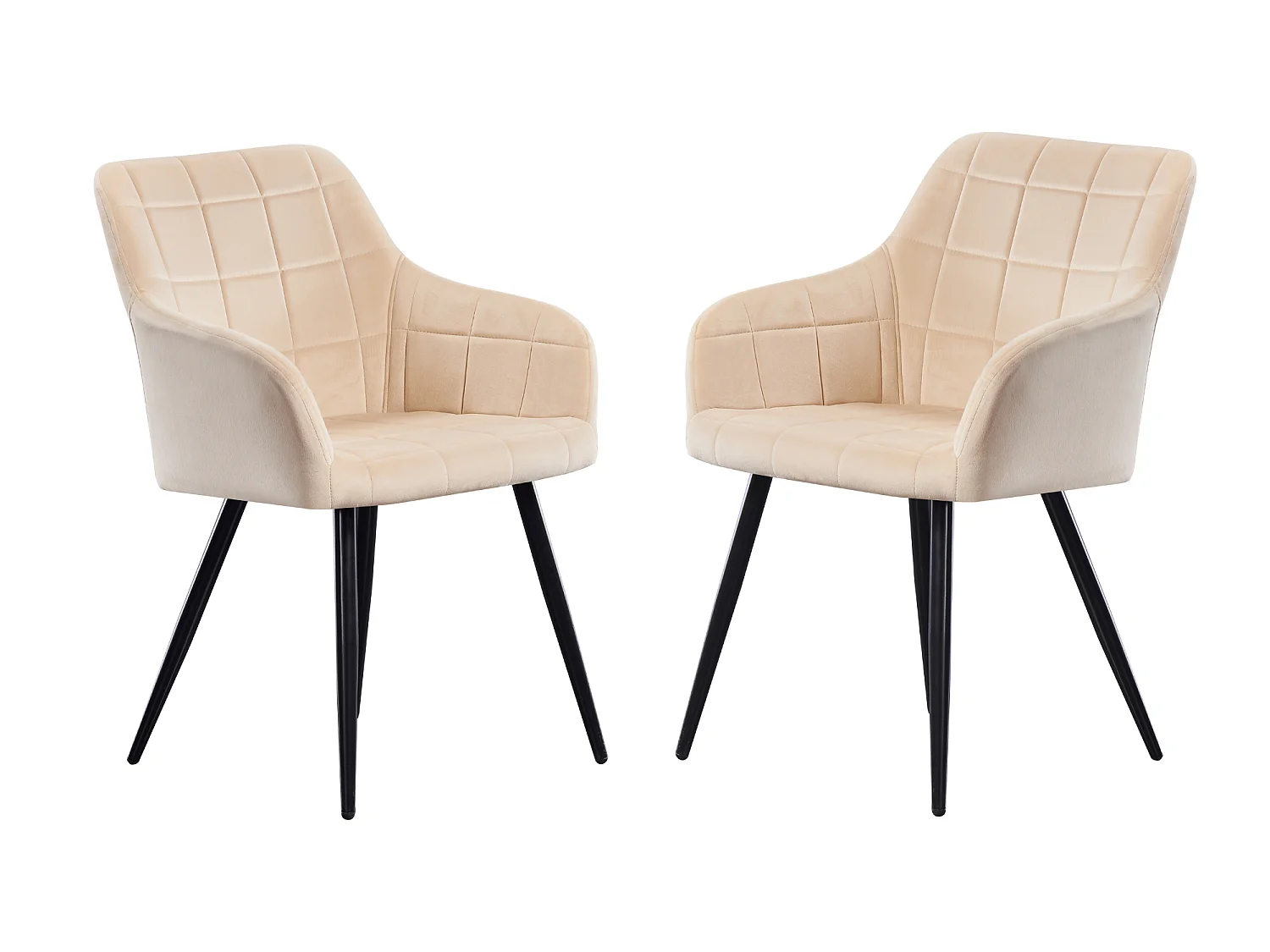 Ensemble de 2 chaises de salle à manger Camden - Tapissées de velours avec pattes en métal - Crème