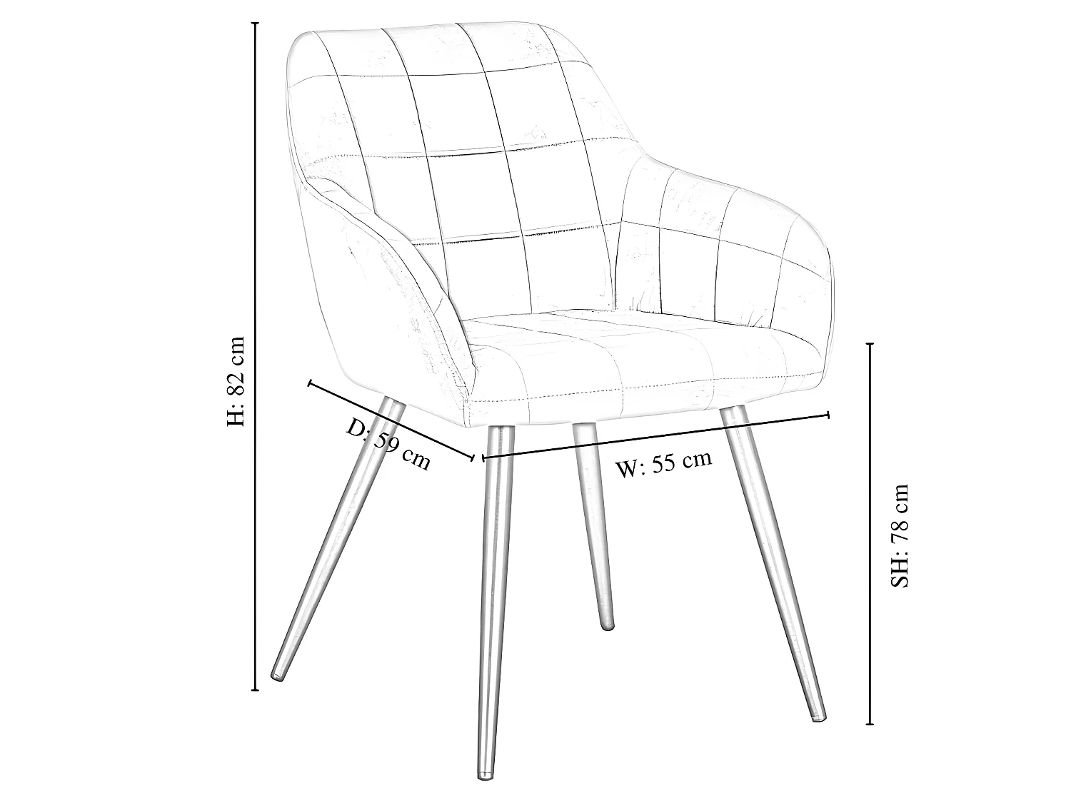 Set aus 2 Camden Esszimmerstühlen – Samt gepolstert mit Metallbeinen – Creme