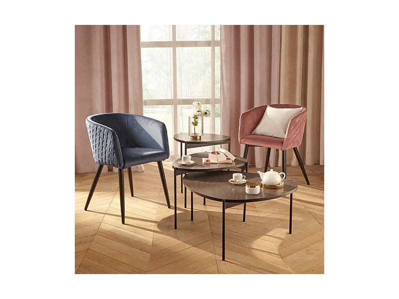 Chaise Fauteuil de table en Velours Bleu et pieds en métal noir