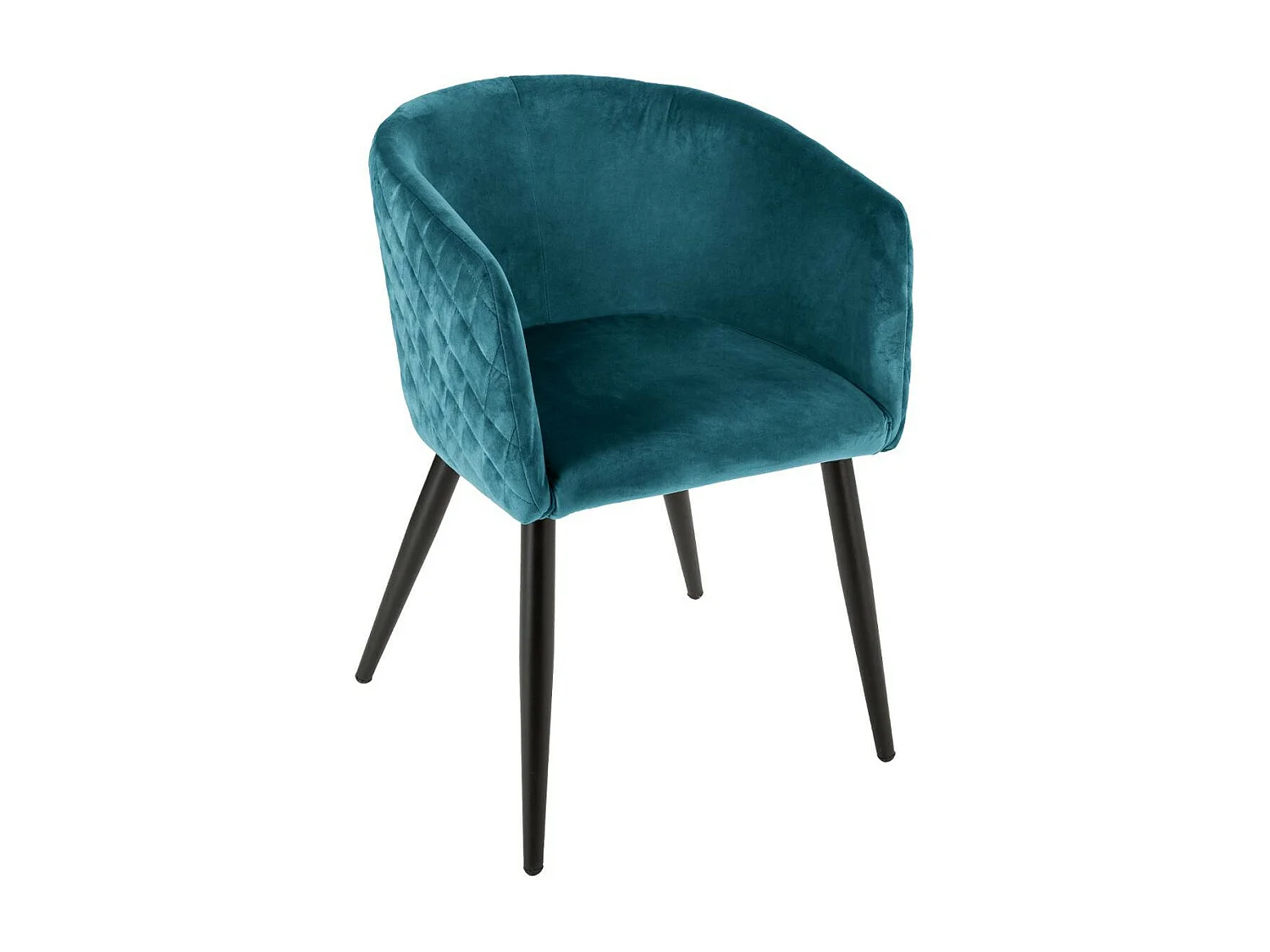 Chaise Fauteuil de table en Velours Bleu et pieds en métal noir