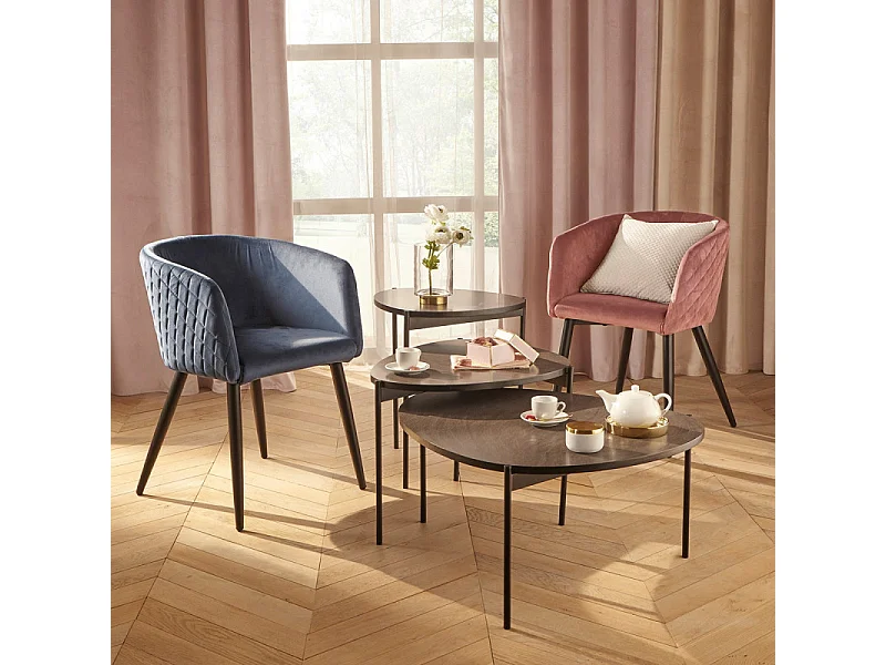 Chaise Fauteuil de table en Velours Bleu et pieds en métal noir