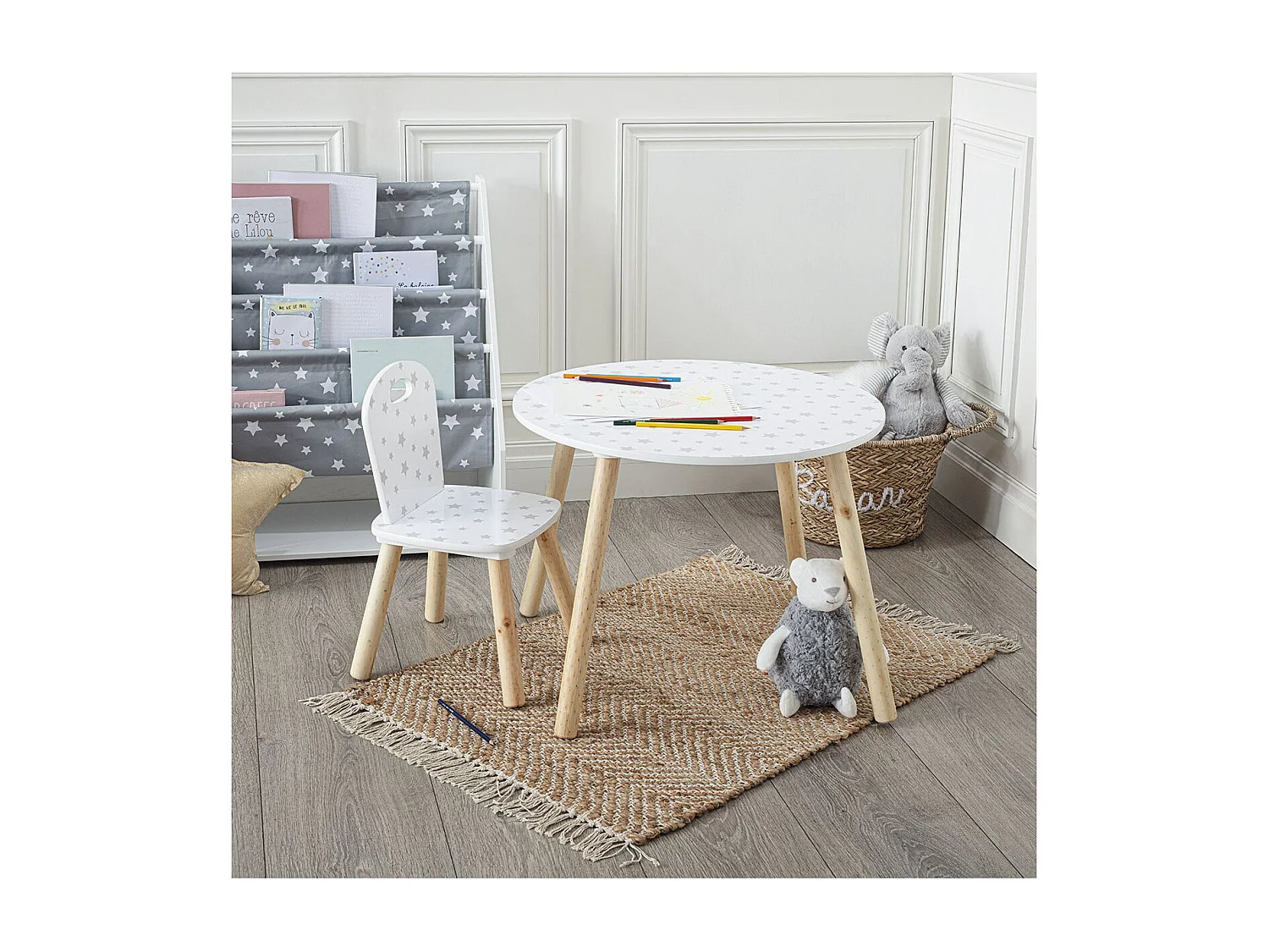 Kinderstuhl Holz grau-weiß 50.5x27.8x28cm