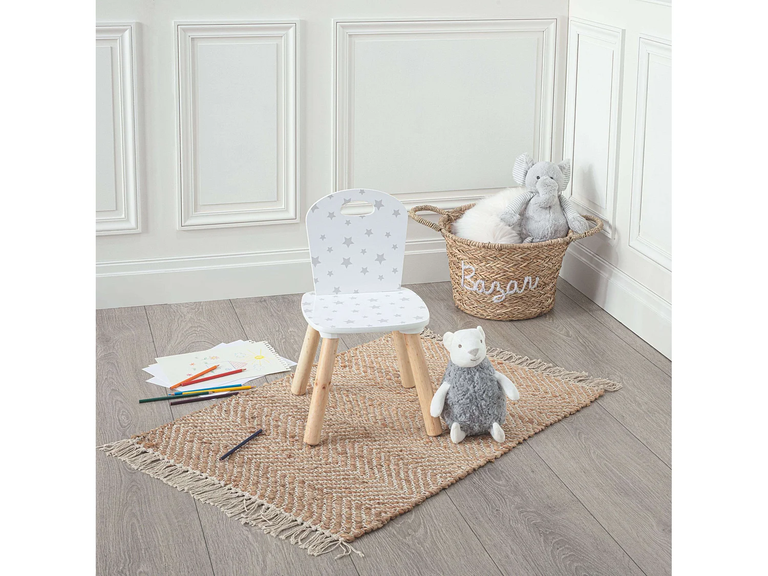 Kinderstuhl Holz grau-weiß 50.5x27.8x28cm