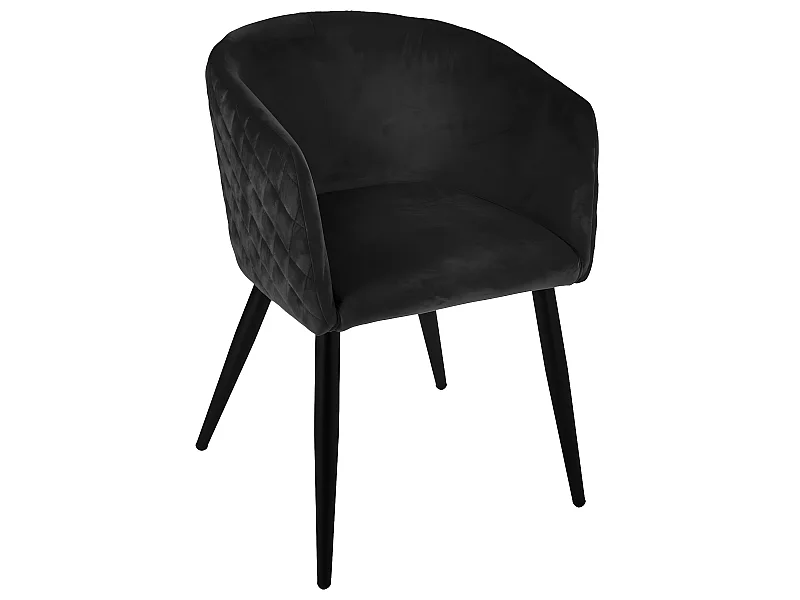 Chaise Fauteuil de table en Velours Noir et pieds en métal noir