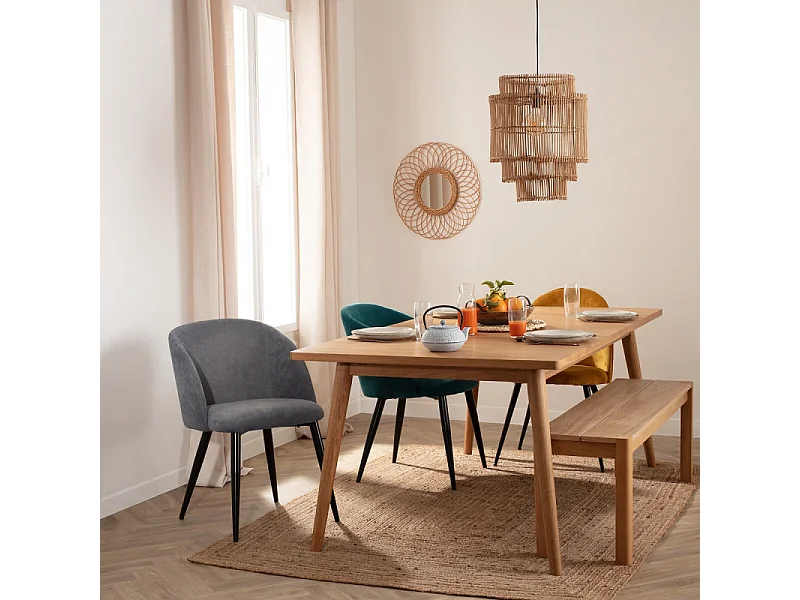 Chaise Fauteuil de table en Velours côtelé Vert jade et pieds en métal Noir