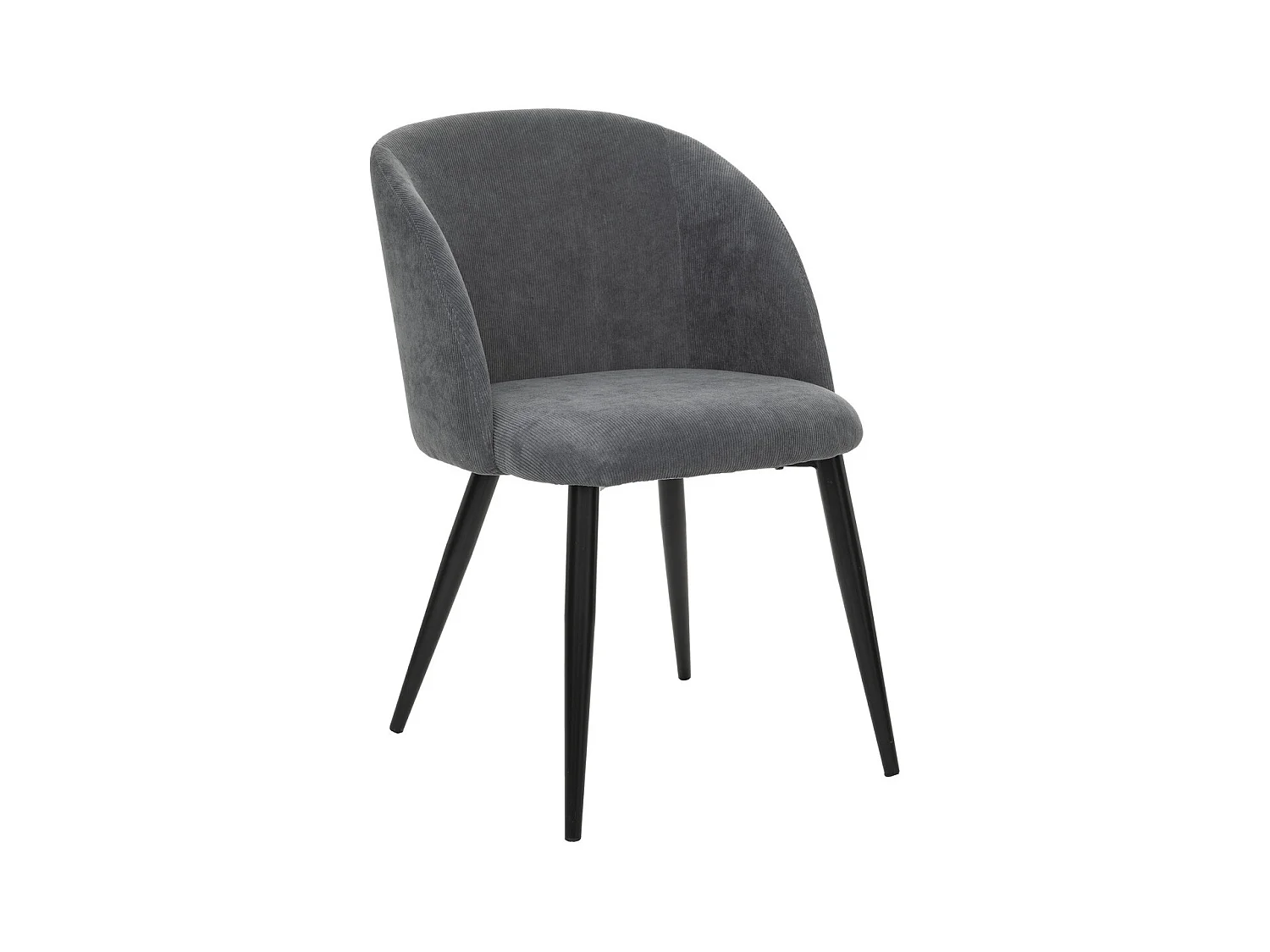 Chaise Fauteuil de table en Velours côtelé Gris galet et pieds en métal Noir