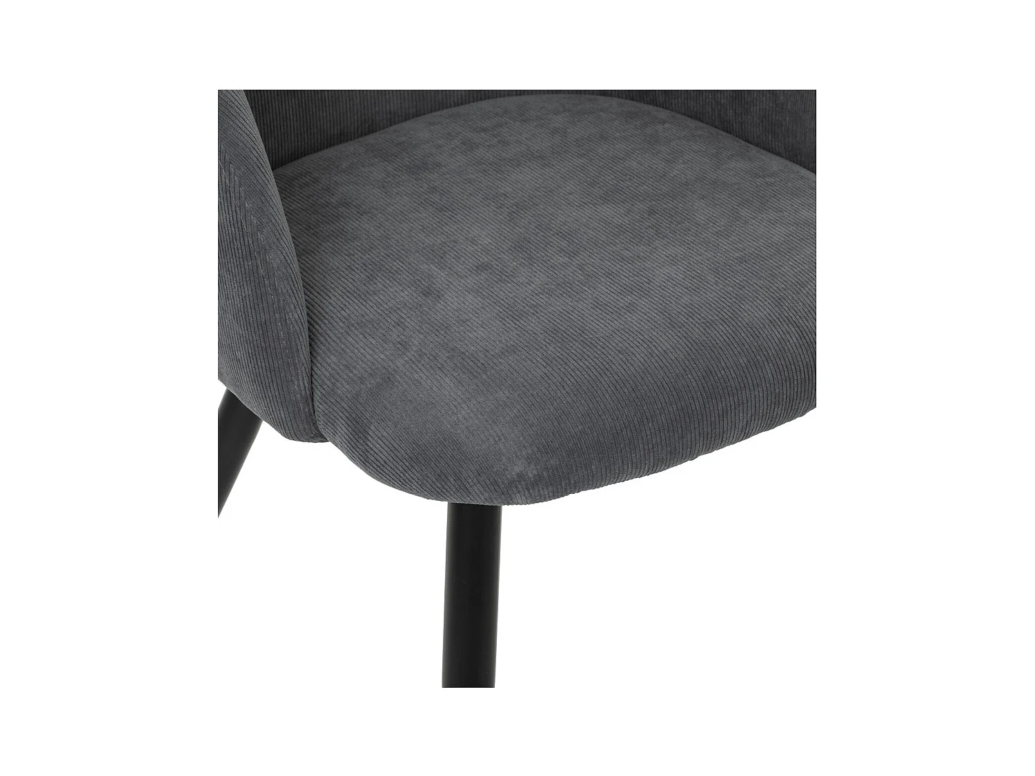 Chaise Fauteuil de table en Velours côtelé Gris galet et pieds en métal Noir