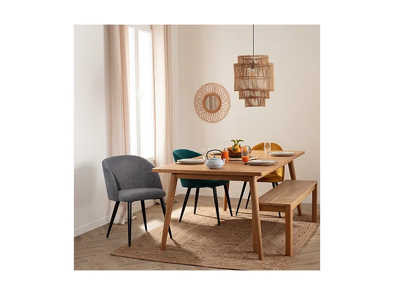 Chaise Fauteuil de table en Velours côtelé Gris galet et pieds en métal Noir