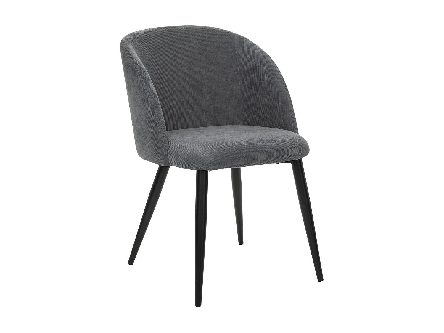 Chaise Fauteuil de table en Velours côtelé Gris galet et pieds en métal Noir