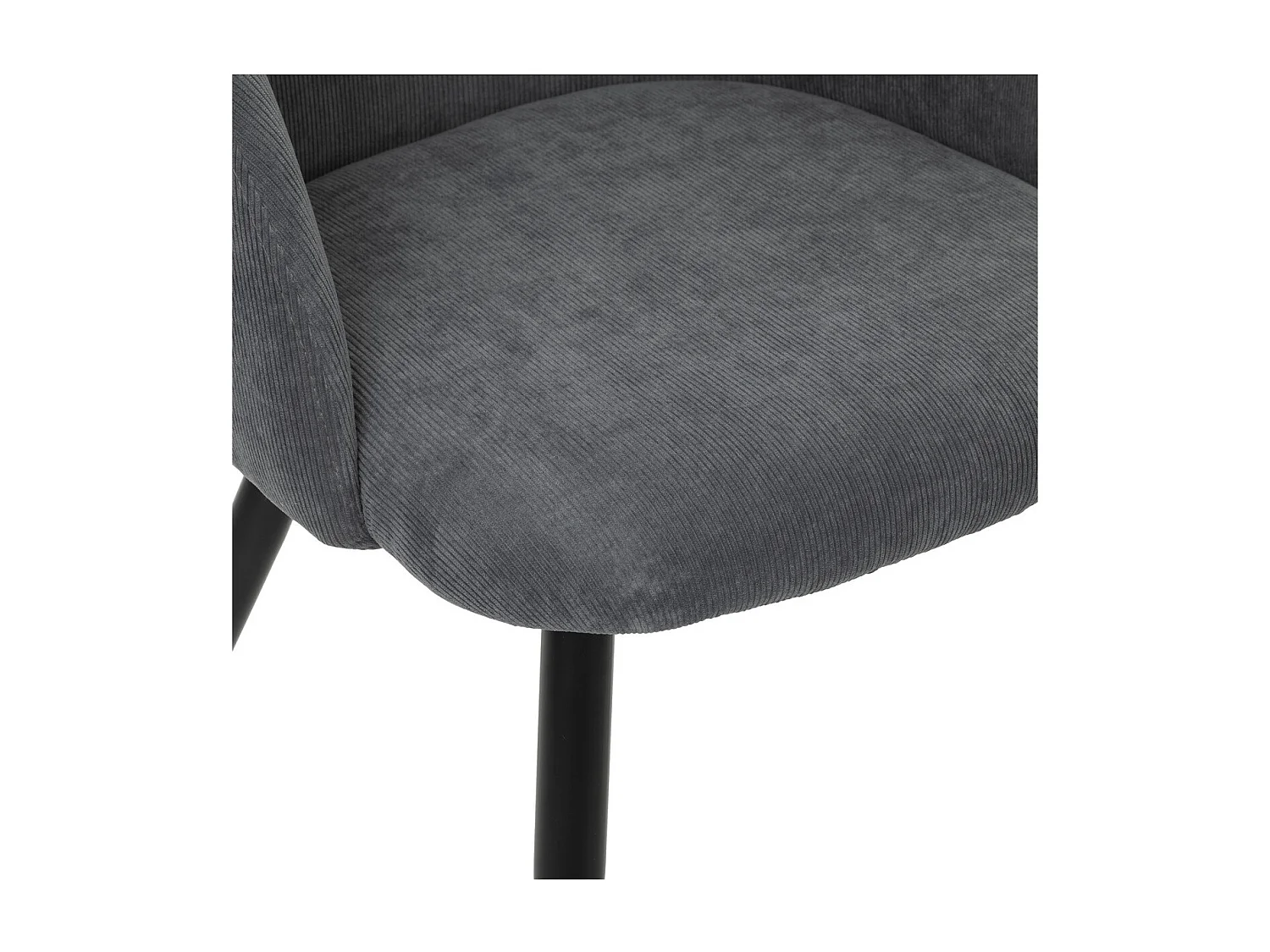 Chaise Fauteuil de table en Velours côtelé Gris galet et pieds en métal Noir