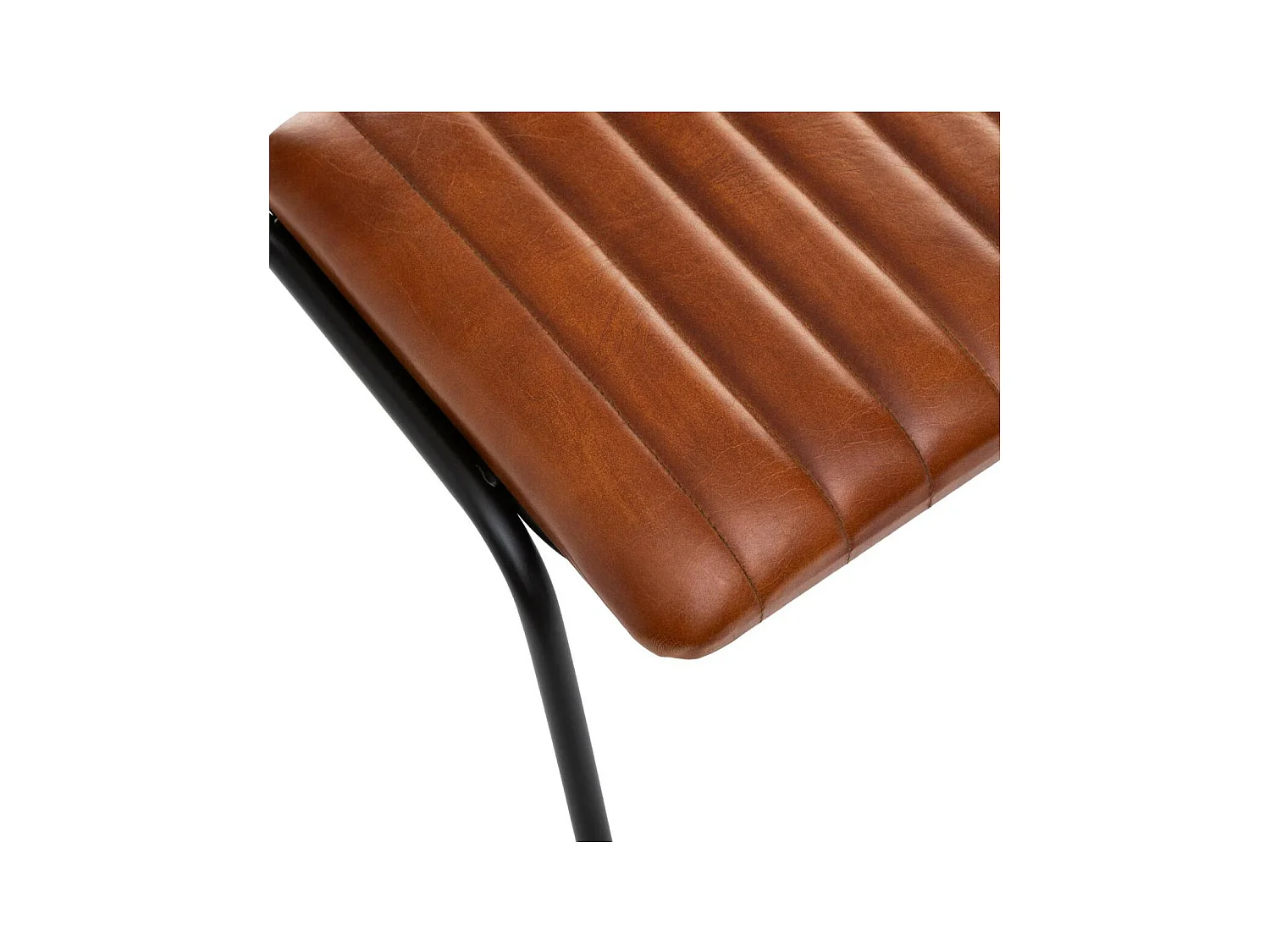 Belle Chaise de table en Cuir Marron Cognac et pieds en fer
