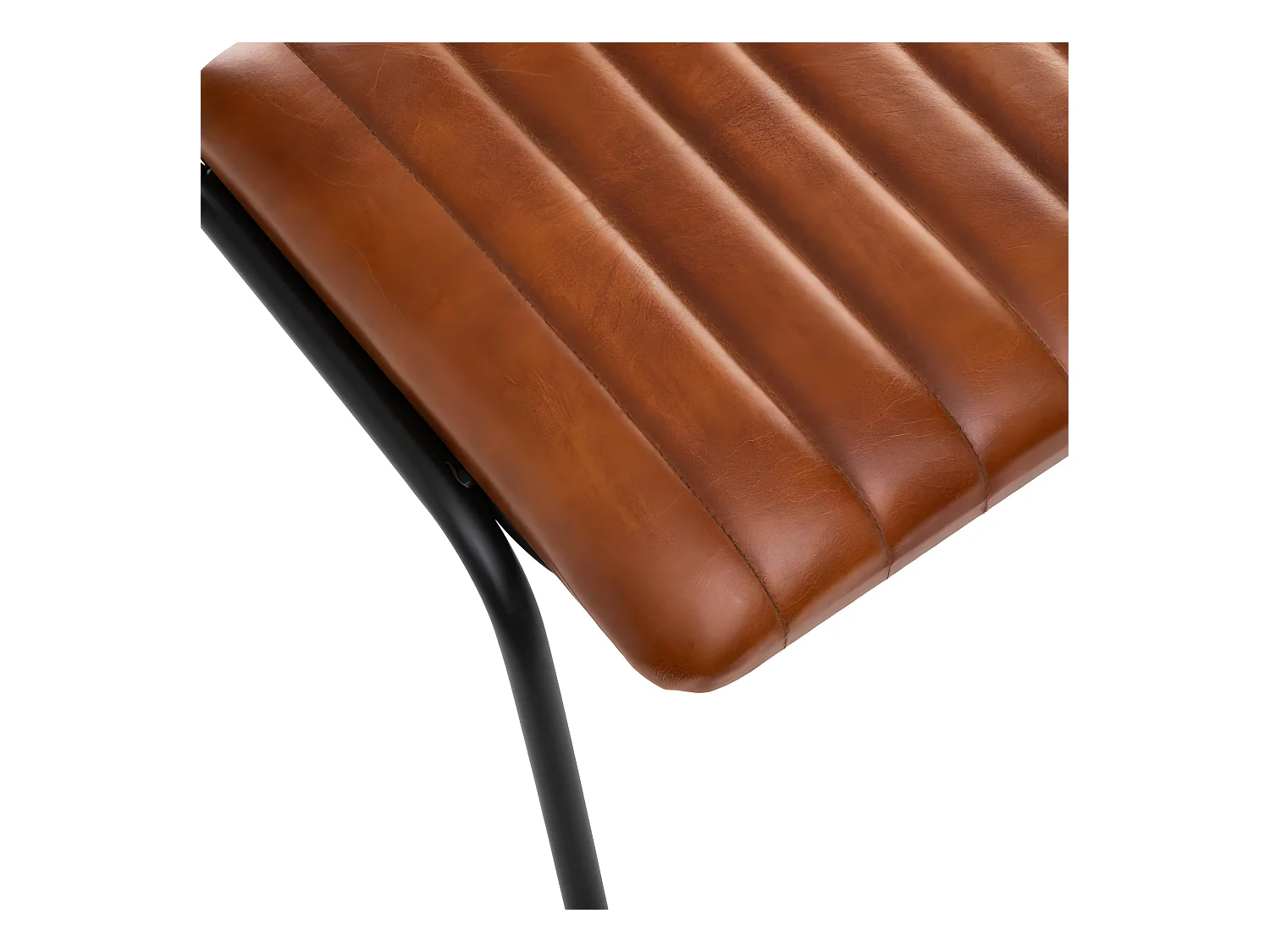 Belle Chaise de table en Cuir Marron Cognac et pieds en fer
