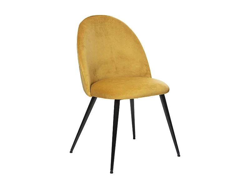 Chaise de table en Velours Jaune ocre et pieds en métal Noir