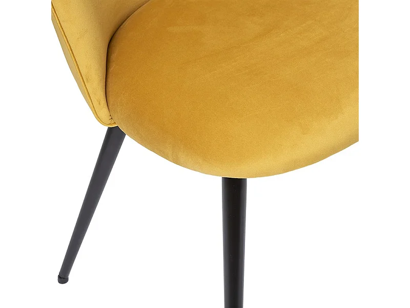 Chaise de table en Velours Jaune ocre et pieds en métal Noir