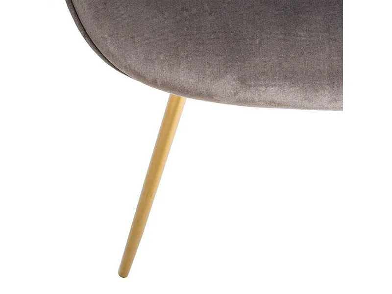 Chaise de table en Velours Gris et Pieds en métal doré