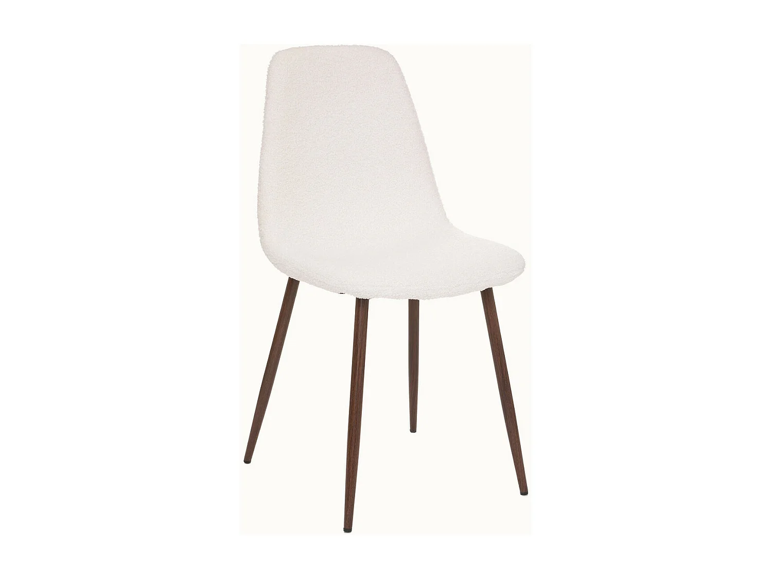 Chaise de table tissu blanc à bouclettes et pieds en métal