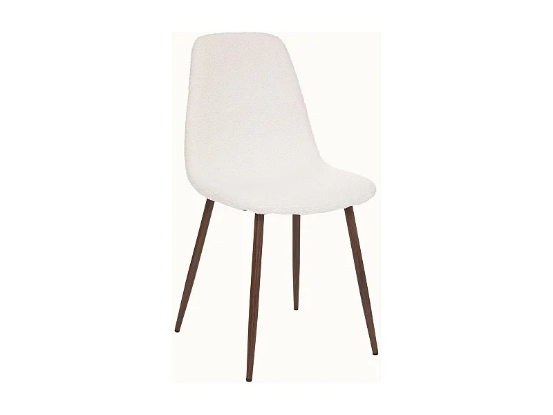 Chaise de table tissu blanc à bouclettes et pieds en métal