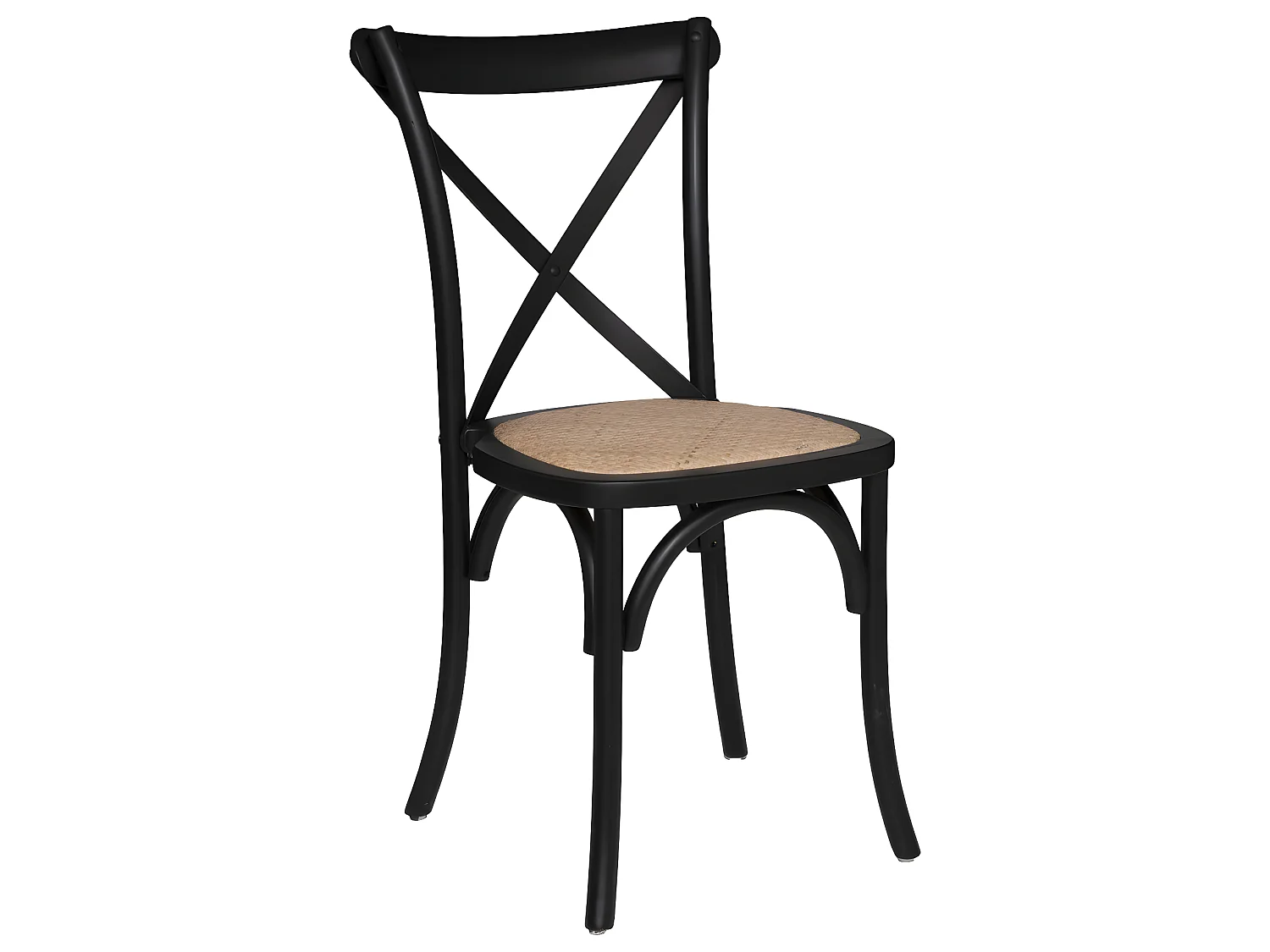 Chaise de table style Bistrot en Bois Noir et Rotin tressé