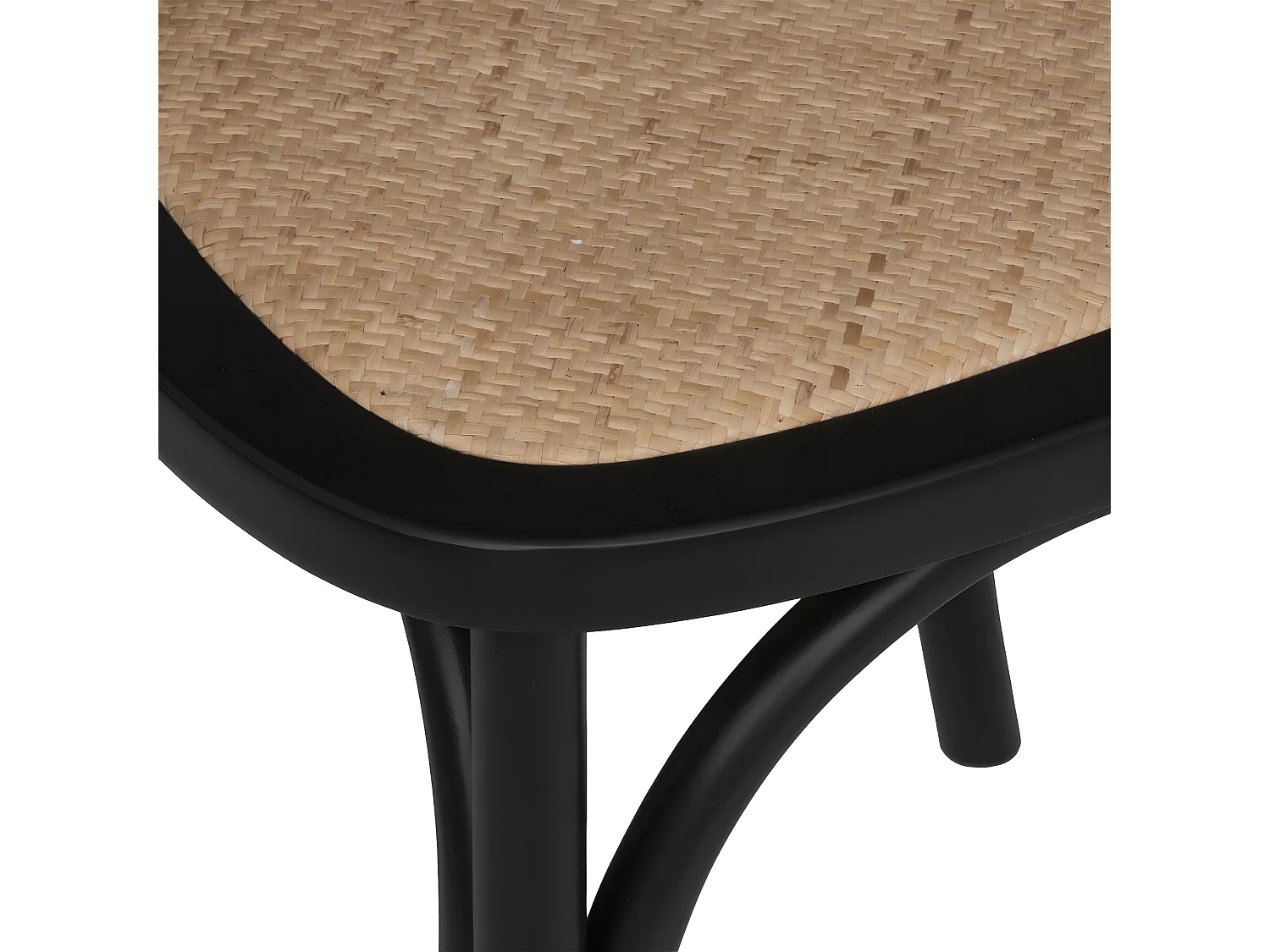 Chaise de table style Bistrot en Bois Noir et Rotin tressé