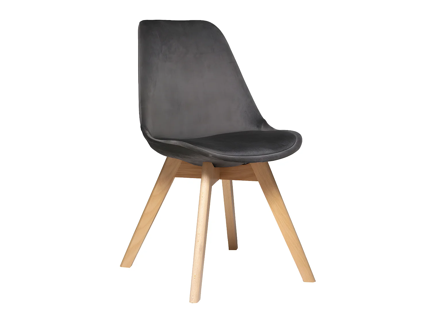 Chaise de table assise en Velours Gris galet et pieds en Bois H 81 cm