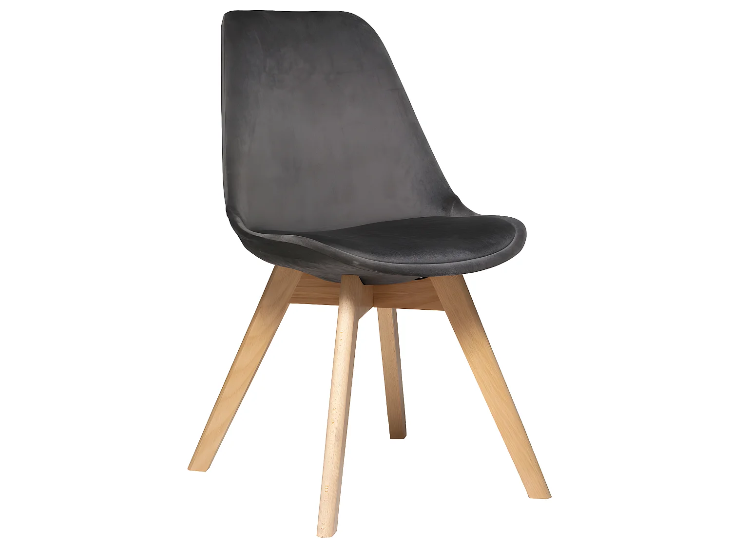 Chaise de table assise en Velours Gris galet et pieds en Bois H 81 cm