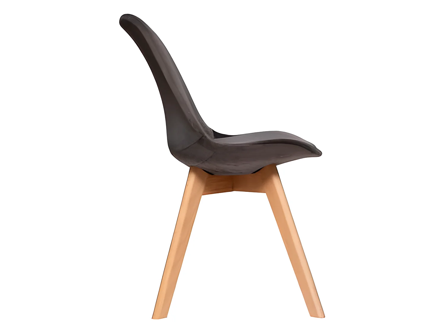 Chaise de table assise en Velours Gris galet et pieds en Bois H 81 cm