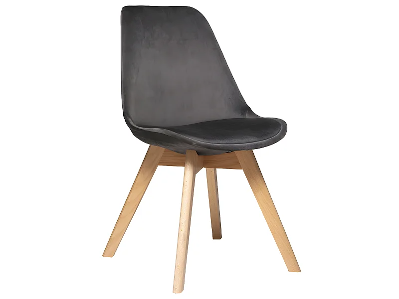 Chaise de table assise en Velours Gris galet et pieds en Bois H 81 cm