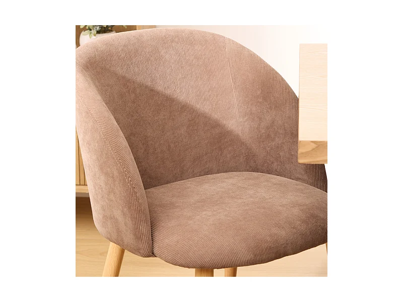 Chaise Fauteuil de table en Velours côtelé Taupe et pieds en métal
