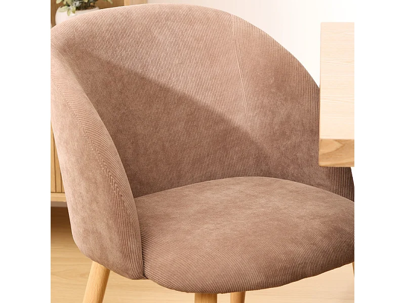 Chaise Fauteuil de table en Velours côtelé Taupe et pieds en métal