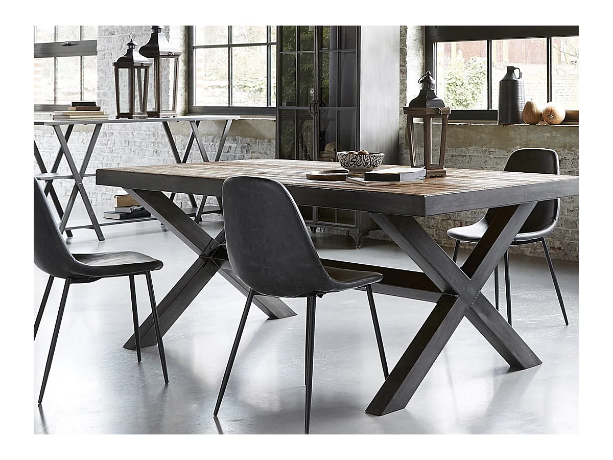 Chaise de table Marron effet vieilli et pieds en métal noir