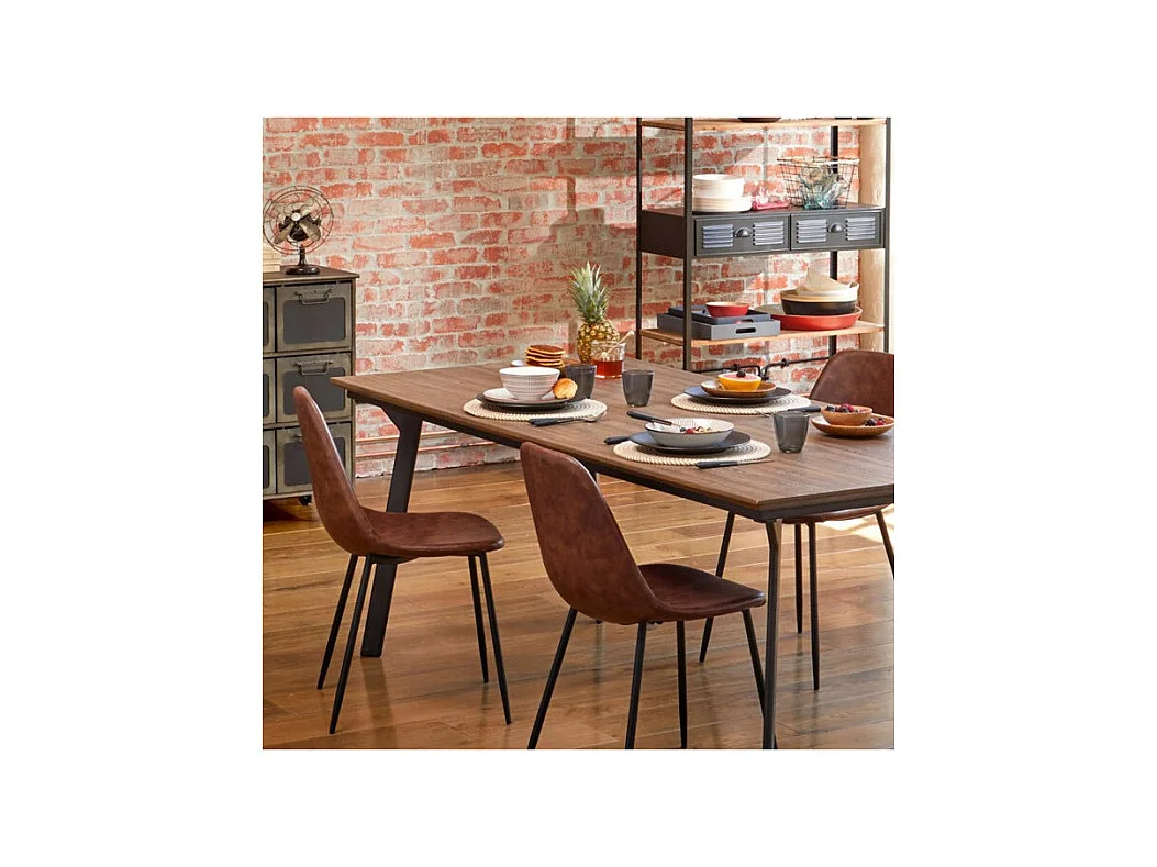 Chaise de table Marron effet vieilli et pieds en métal noir