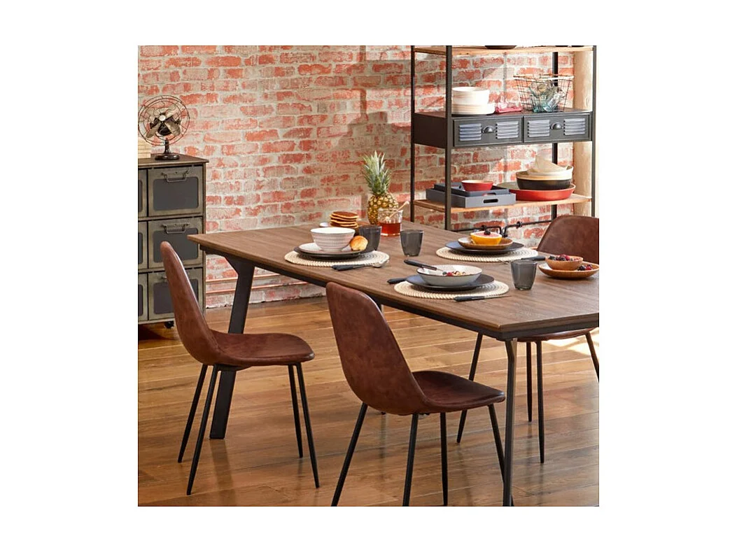 Chaise de table Marron effet vieilli et pieds en métal noir